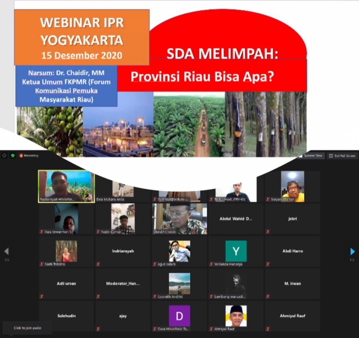 Diskusi Bersama IPR-Y, Abdul Wahid :Pemerintah Provinsi Riau kurang kreatif dan komunikatif