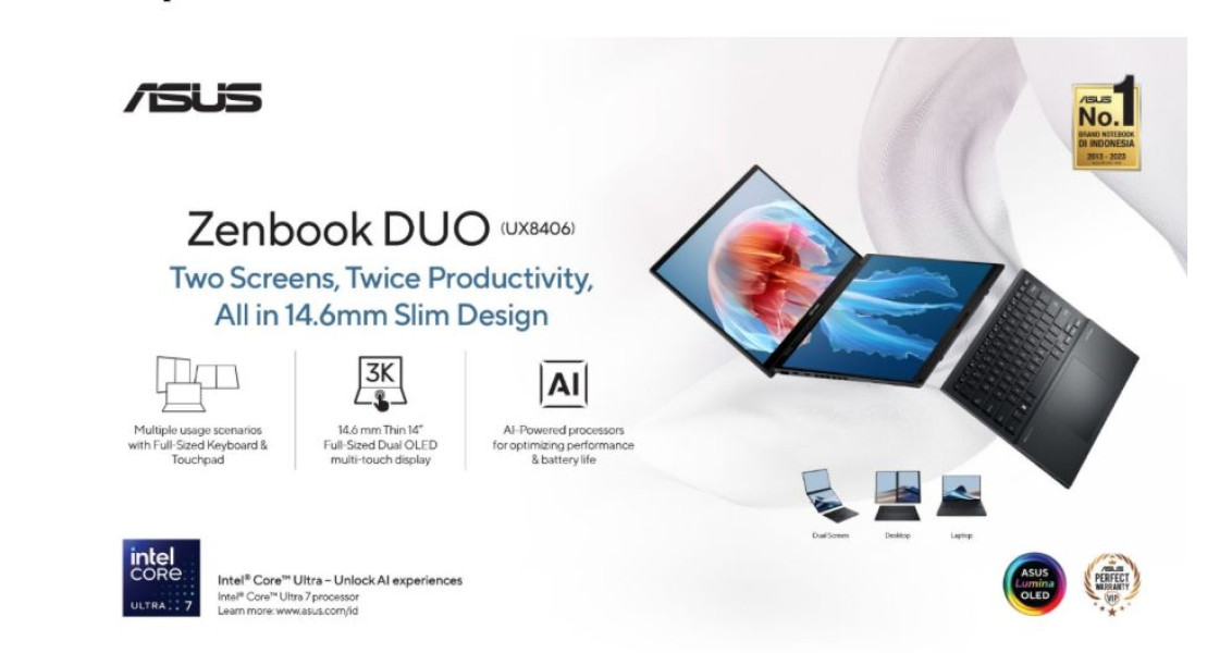 ASUS Zenbook DUO, Laptop Dual-Screen OLED Terbaik di Dunia