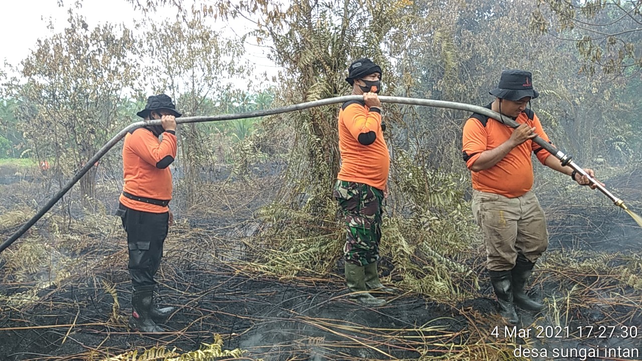 Relawan Karhutla Pemdes Sungai Intan Bantu Pandamkan Kebakaran Lahan Yang Terjadi di Ujung Parit Cempaka dan Sungai Nibung