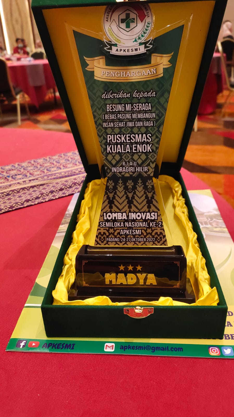 Program Besung MI Seraga Puskesmas Kuala Enok Terima Penghargaan Tingkat Nasional