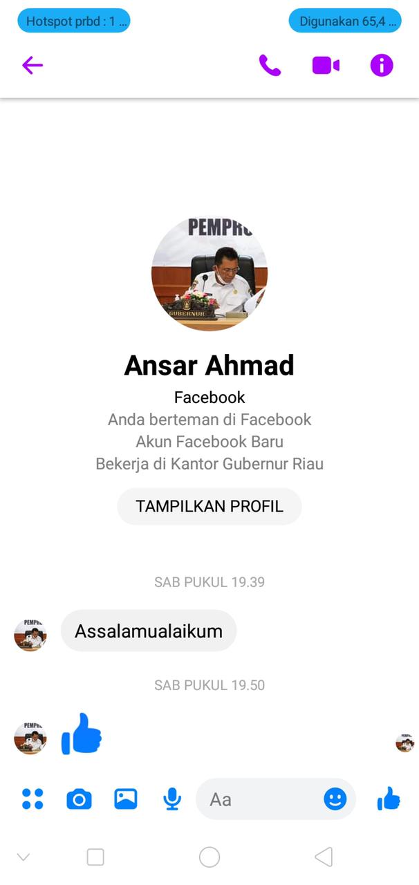 Hati-hati, Akun Facebook Palsu Mengatasnamakan Gubernur Kepri
